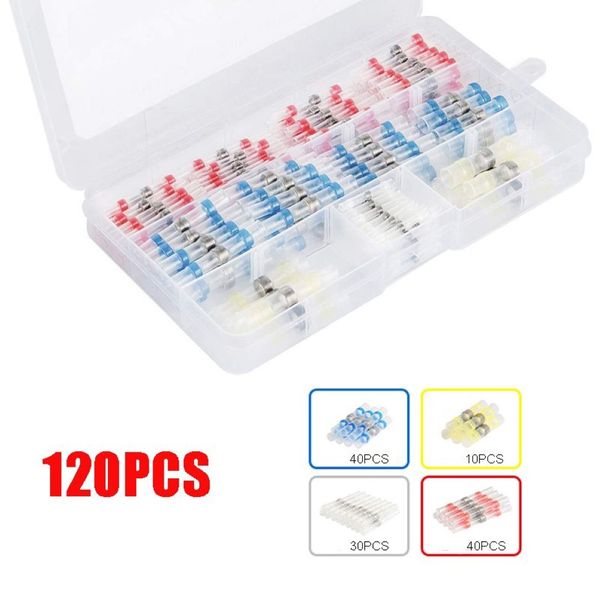 120 Unids / set Conectores de alambre de sellado de soldadura Conector a tope termocontraíble Terminales de cable eléctrico impermeables y aislados Empalme a tope 223Z