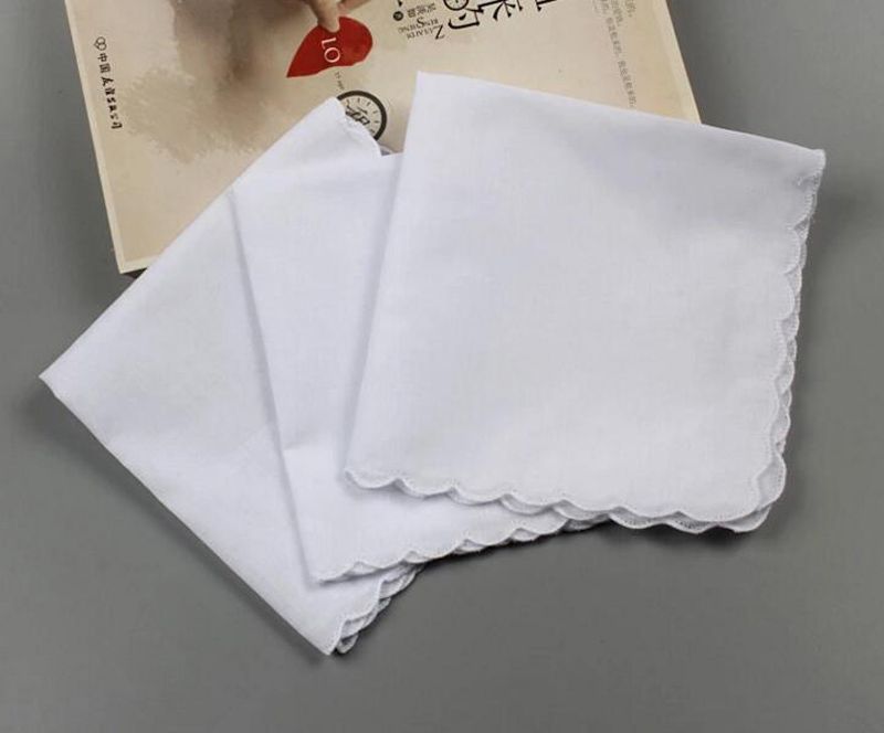 120pcsCotton Mouchoir serviettes Cutter bricolage pétoncle blanc Parti Mouchoir Décoration Tissu Artisanat Vintage Hanky ​​Napkins Oman Cadeaux de mariage