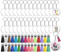 120pcset Acryl Clear Circle Spaties Keychain Tassels Set Acryl Circle Keyring Tassels Jump Rings voor sieraden DIY Keychains 2102019798