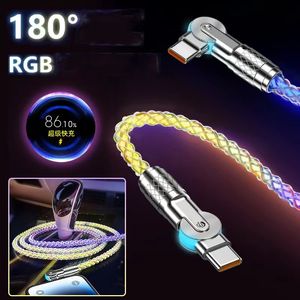 120W 180° draaibare RGB-verlichting oplaadkabel Type C Supersnelle oplaadkabel USB C naar C Gradiëntlaadsnoer voor i Xiaomi OPPO Samsung S24 Huawei