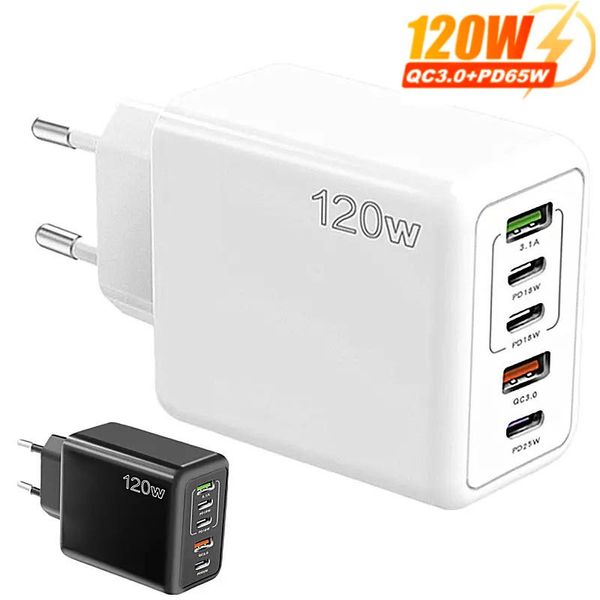 Chargeur USB 120W 5 Ports PD, adaptateur de charge pour Xiaomi iPhone 15 11 Samsung, prise de téléphone portable, chargeur PD QC 3.0 4.0, chargeur mural