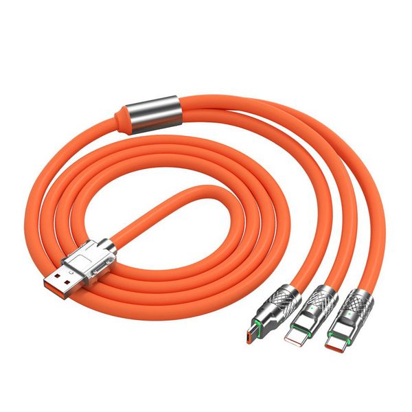 120W 6A 3 en 1 Cable de carga súper rápido de silicona de PVC IOS Tipo C Micro USB Interfaz de aleación de zinc Cable de carga de teléfono para iphone Samsung Huawei Oppo Vivo Xiaomi Cable de altavoz