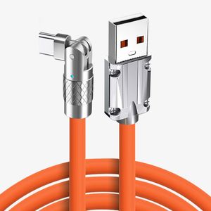 Cables tipo C de carga rápida de 120W 6A Cable de codo de rotación de 180 grados para Xiaomi Samsung s10 S20 S23 htc huawei Cargador Cable USB C de silicona líquida