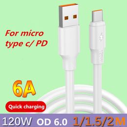 120W 6a Snellaadgegevenskabels Strong OD6.0 Micro Type C PD Flash Laying Cable 1m 3ft /1.5m 4.5ft /2m 6ft