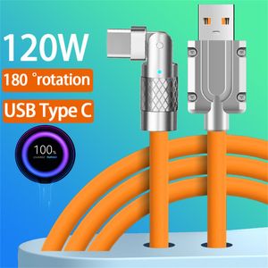 120W 6a Roterende snellaadtype C Kabels 1m 3ft USB-C MICRO-KABEL ZINC Legering TPE-draad voor Samsung S10 S20 S22 S23 Huawei HTC LG