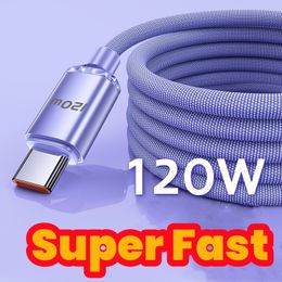 120W 6a Super snel snel oplaadtype C kabel 1m 1,5 m 2m USB C -kabels voor Samsung Galaxy S20 S23 S24 Utral Note 20 Xiaomi Huawei HTC Android Telefoon 15/15Pro 15/15Pro