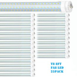 120W 8FT LED Shop Lights lamp AC100-277V Single Pin FA8 T8 96'' LED Tube Light 8 Feet D-Vormige 3 Rijen SMD2835 Clear cover vervangen fluorescerende verwijder ballast