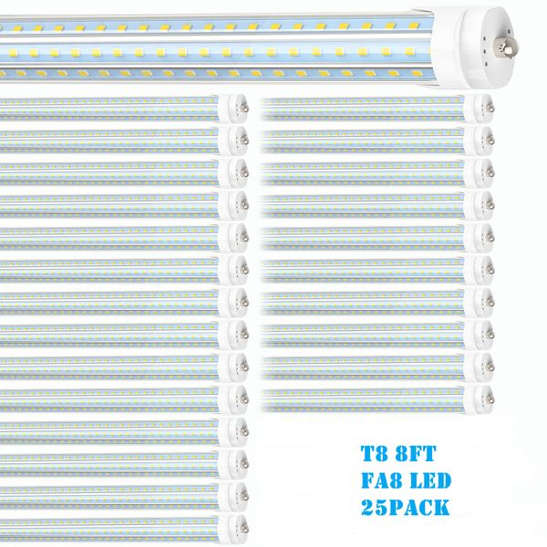 120W 8FT LED Shop Lights bombilla AC100-277V Pin único FA8 T8 96 '' Tubo de luz LED 8 pies en forma de D 3 filas SMD2835 Cubierta transparente que reemplaza el fluorescente quitar balasto