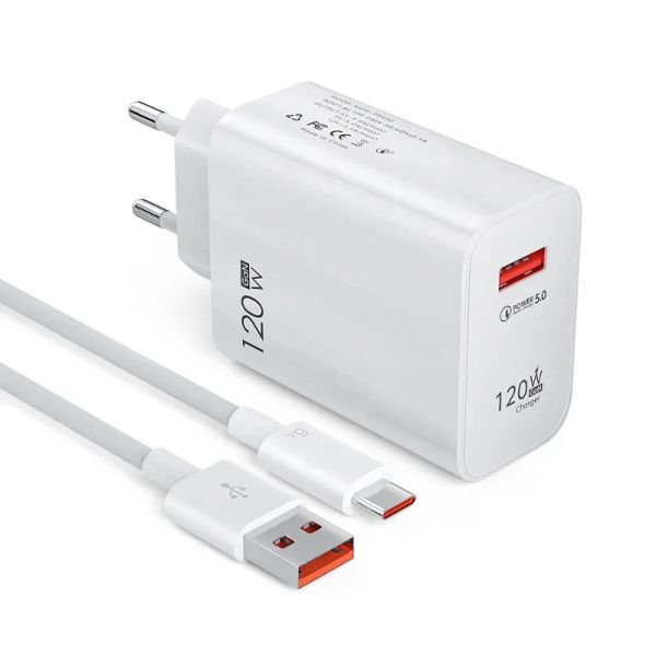 120W EU ES UK CHARGER CHARGER CHARGE SUPER RÁPIDO USB Tipo C Cable Cable Cable Teléfono QC 5.0 Cabeza para el adaptador de carga del teléfono Xiaomi