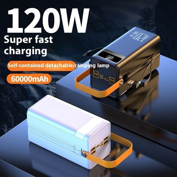 120W Gran capacidad 60000 mAh Super Fast Power Bank Outdoor Camping Live Broadcast Mobile Power Bank para iPhone 15 Xiaomi Huawei Samsung portátil portátil PowerBank