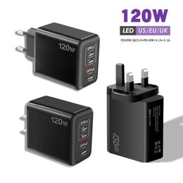 120W Mobile Fast Charger Type-C PD + USB pour iPhone 15 Multi Port Charge Head