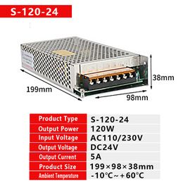 Transformateur d'éclairage d'alimentation 120W de commutation AC 110V 220V à DC 12V / 10A 24V / 5A Adaptateur source d'alimentation S-120-12 S-120-24
