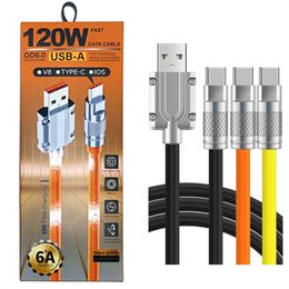 120W Type C Kabel Koord 6A Super Snelle Oplaadkabel Vloeibare Siliconen Voor Xiaomi Huawei Samsung Bold 6.0 data Lijn Regenboog Kleuren Met Doos