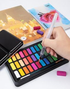 Ensemble de peinture aquarelle solide 12182436 couleurs, boîte métallique Portable avec stylo, étudiant professionnel, peinture, fournitures scolaires d'art 7506037