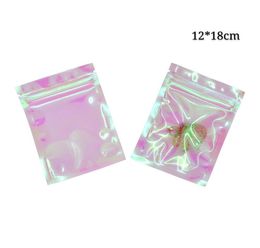 1218cm 100 stks Holografische droge voedselopslagzakken Kleurrijke regenboog Mylar Foly Bruientjes Zip Lock -pakket Reclosable Pouches Bags4934359