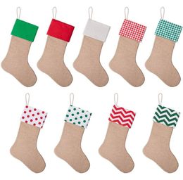 1218 inch hoogwaardige jute kerstkous cadeaubogels Xmas open haard hangende grote gewone sokken decoratief voor Christmass D5132580