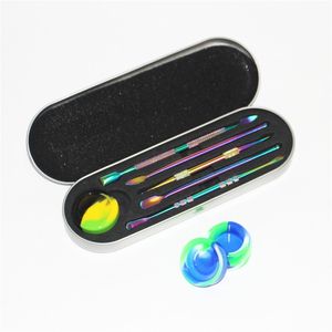 121mm Rainbow Color Rvs Dabber Tools met Silicone Jar Wax Tool voor Pen Vaporizer Skillet Cannon Glass Globe Tank