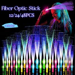 122448pcs Glow Fiber Wands Sticks LED Stick Stick Light Up Stick Colorful Fiber Optic Wands for Wedding Glow Party Favors 240513