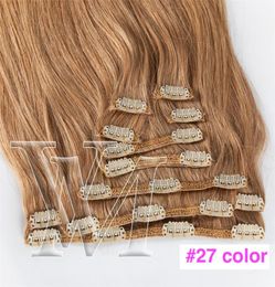 1226 pouces Clip Ins Extensions de cheveux humains brésiliens européens en soie droites non transformés 180g noir naturel GoldenIns cheveux humains Ext1293733