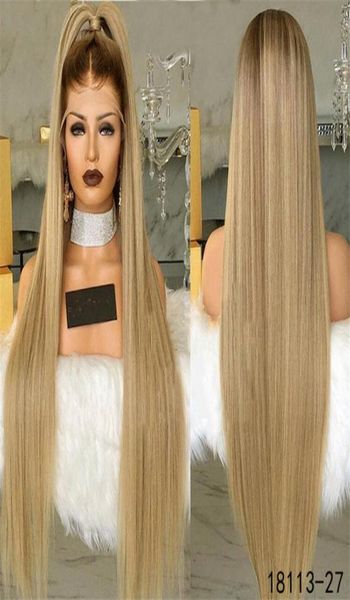 Peluca delantera de encaje sintético recto de 1226 pulgadas Pelucas de cabello humano de simulación Color degradado perruques de cheveux humains Pelucas 1811325390901