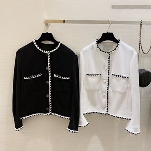 1226 XL 2022 Runway Spring Summer Merk dezelfde stijl Trui Lange mouwen Crew Neck Striped White Black Cardigan Fashion Womens Kleding Hoge kwaliteit Womens Yiting