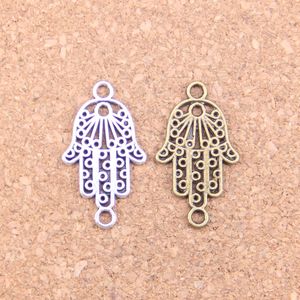 122 Uds. Conector de protección de manos hamsa Chapado en bronce y plata antigua, colgante DIY, collar, pulsera, brazalete, hallazgos 26*15mm