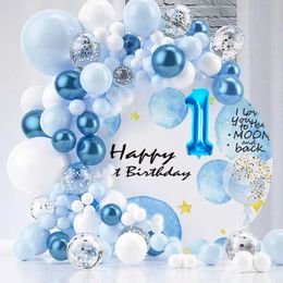 122pcs Garland Kit Macaron Metallic Blue White en Silver Confetti Ballon voor verjaardag Baby shower Wedding Party Decoratie 240328