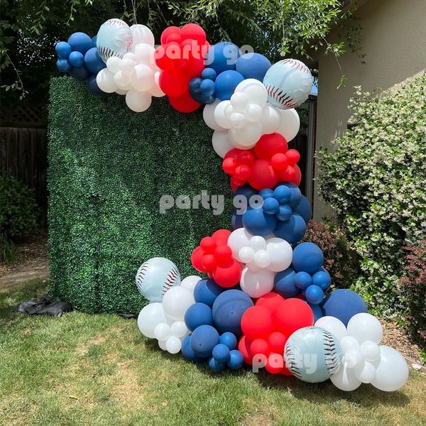 123/91 pièces guirlande de ballons rouge blanc et bleu ballons de baseball en aluminium décorations de fête à thème de baseball baby shower décorations de fête d'anniversaire 240130