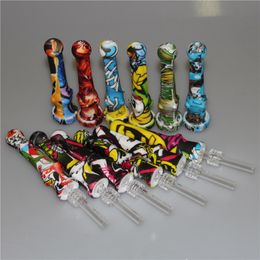 123 mm siliconen nectar concentraat rookpijpen met 14 mm roestvrijstalen punt Quartz -tips dab stro -olie -rigs DHL