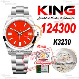 124300 K3230 Automatic Mens Watch King King 41 mm DOMED CORAL CORAL RED Stick Calan 904L Bracelet en acier Super Edition Même carte de série Reloj Hombre Puretimewatch PTRX