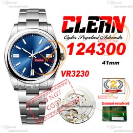124300 VR3230 Montre automatique pour homme Clean CF 41 mm Lunette polie Cadran bleu Bracelet en acier inoxydable 904L Super édition Carte de la même série Puretimewatch Reloj