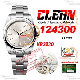 124300 VR3230 Montre automatique pour homme Clean CF 41 mm Lunette polie Cadran argenté Bracelet en acier inoxydable 904L Super Edition Carte de la même série Puretimewatch Reloj