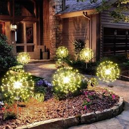 124pcs Solar LED Firework Fairy Light Outdoor Garden Decoration Poinkway for Patio Yard Party Christmas Wedding 240411