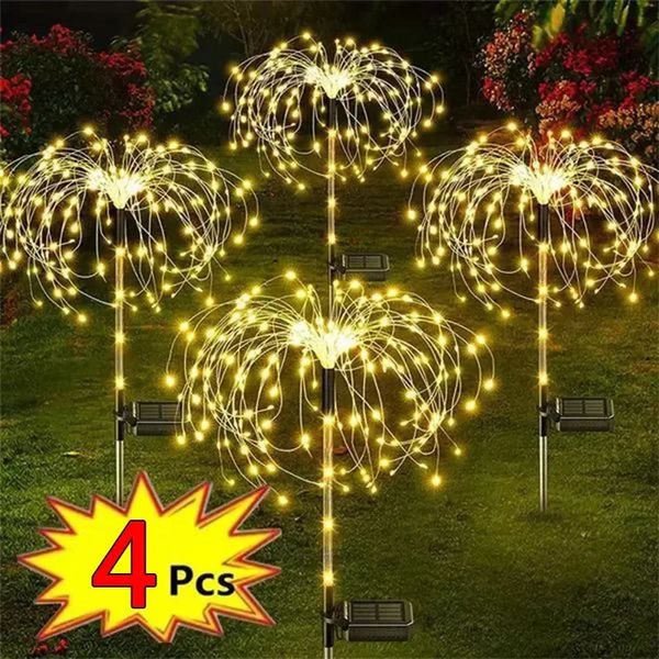 124pcs Solar LED Firework Fairy Light Outdoor Garden Decoration Poinkway for Patio Yard Party Christmas Wedding 240506