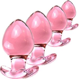 125*66mm enorme Dmooth cristal negro/rosa vidrio Dildo Anal dilatación Butt Plug juguetes sexuales para hombres/mujeres Big Ass Buttplugp0804