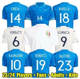 125 camisetas de fútbol de Italia 2023 camiseta italiana SCAMACCA IMMOBILE CHIESA camisetas de fútbol RASPADORI JORGINHO BARELLA BASTONI VERRATTI Maglia italiana equipo nacional