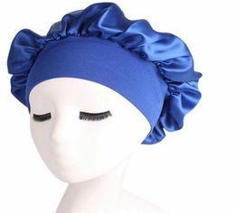 12510pcs 58cm Solid Color Douchedops Lange haarverzorging Vrouwen Satijnen Bonnet Cap Nacht Slaap Hoed Zijde Kop Wikkel Pas Douchecaps7344061