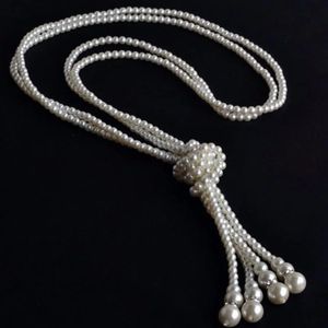 125 cm Classic à double nœud simulé Pégage de perle Collier Long Collier noué Pull Boho Boho Boho Jewelry 240429