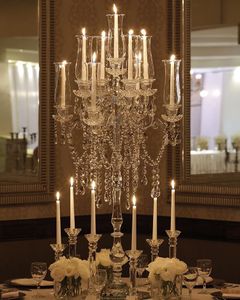 Bougeoirs en verre de 125cm de hauteur, candélabre en cristal à 9 bras, pièce maîtresse de mariage