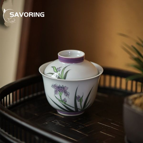 Tazón de cerámica cubierta de cerámica cubierta de 125 ml de té chino gaiwán tazón de té pequeño con bandeja de té platillo kung fu teaset