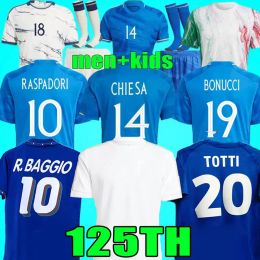 2024 Italie Soccer Jerseys 125ème joueur Version Maglie Da Calcio Manches longues Pellegrini Chiesa Barella Italia Chemises de football T Femmes Hommes Ensemble Kit Enfants