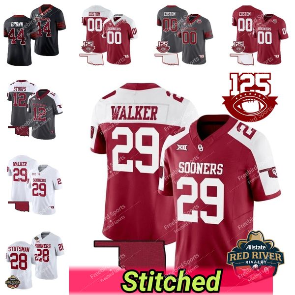 125e maillot de football universitaire Red River Sooners Tawee Walker Jackson Arnold Drake Stoops Dillon Gabriel Baker Mayfield Sammy Brown Bowman Jr. Anthracite Rouge Noir