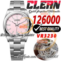 126000 VR3230 Automatische unisex horloge heren dames horloges schone cf 36 mm roze dial stickmarkers ss 904L stalen armband super editie TrustyTime001 polshorloges