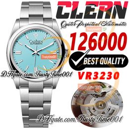 126000 VR3230 Automático Unisex Watch Mens Relojes para mujer CF 36 mm Turquoise Blue Stick Dial SS 904L Acero Bracelet Super Edition Trustytime001 Wall Wristwatchs