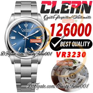 126000 VR3230 Automatique Unisexe Watch Mens Womens Watches Clean CF 36mm Blue Dial Stick Markers SS 904L Bracelet en acier Super Edition TrusyTime001