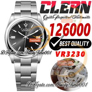 126000 VR3230 Automatique Unisexe Watch Mens Womens Watches Clean CF 36mm Black Dial Stick Markers SS 904L Bracelet en acier Super Edition TrusyTime001