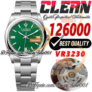 126000 VR3230 Automatique Unisexe Watch Mens Womens Watches Clean CF 36mm Green Dial Stick Markers SS 904L Bracelet en acier Super Edition TrusyTime001