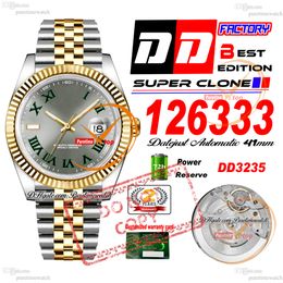 126333 DD3235 Date Automatic Mens Watch DDF Two Tone Yellow Gold Slate Wimbledon Roman Dial 904L Bracelet JubileSteel 72H Power Reserv