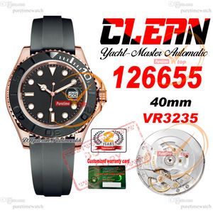 126655 VR3235 Automatische heren Watch Clean CF Y-M 40 Rose Gold 3D Ceramische Bezel Black Dial 904L Steel OysterFlex Strap Rubber Super Edition Same Series Card Puretime