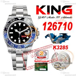 126710 BATMAN K3285 MENSE AUTOMATIQUE MONTRE KING BLUE Céramique Bezel Black Dial 904L OysteSteel Bracelet Super Edition Même carte de série Reloj Puretimewatch PTRX